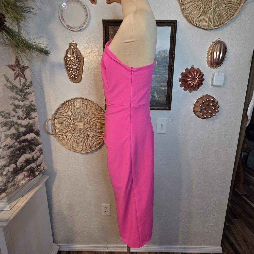 Caracilia Cocktail Formal Date Night Valentine's Day Pink One-Shoulder Dress - Picture 4 of 8